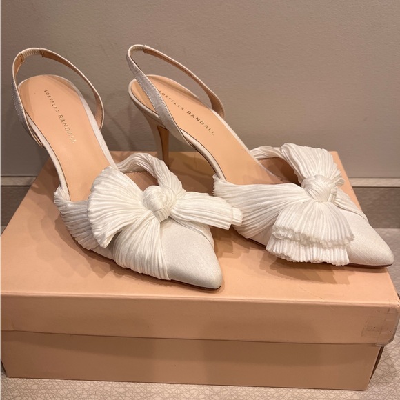 Loeffler Randall Shoes - White silk Loeffler Randall bow sling backs